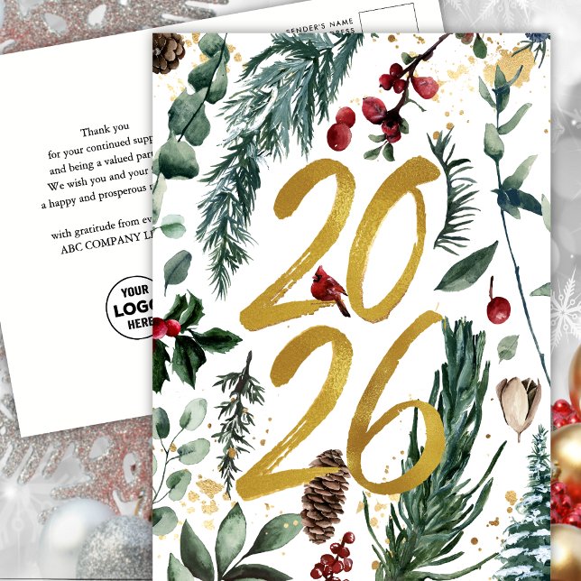 2023 New Year Business Festival Pine Bough Gold Postkarte (Von Creator hochgeladen)