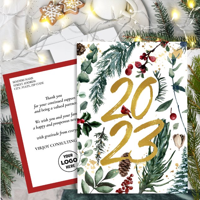 2023 New Year Business Festival Pine Bough Gold Postkarte (Von Creator hochgeladen)