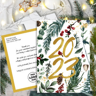2023 New Year Business Festival Pine Bough Gold Postkarte