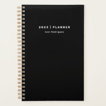 2023 Noir et blanc Planificateur mensuel/hebdomada