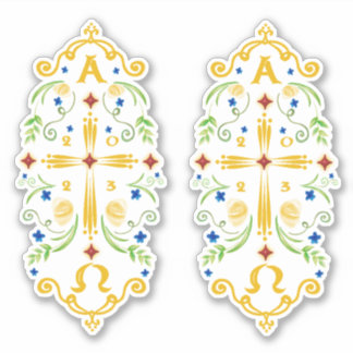 2023 Paschal Candle Blue Flowers Sticker