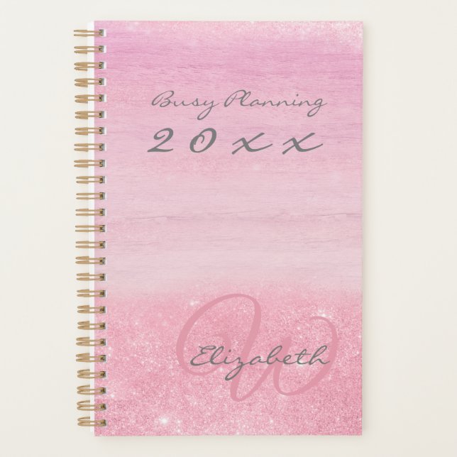 2023 Planner Pink Ombre Shimmer mit Monogramm Planer (Vorderseite)