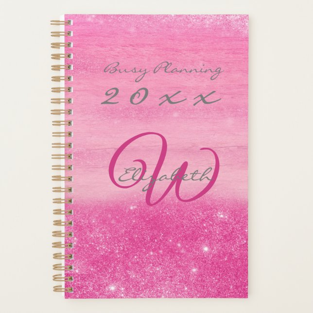 2023 Planner Pink Ombre Shimmer mit Monogramm Planer (Vorderseite)