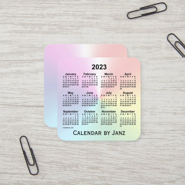 2023 Rainbow Shimmer Kalender von Janz Quadratische Visitenkarte (Vorderseite/Rückseite Beispiel)