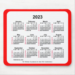 2023 Red 52 Weeks ISO Calendar by Janz Mousepad