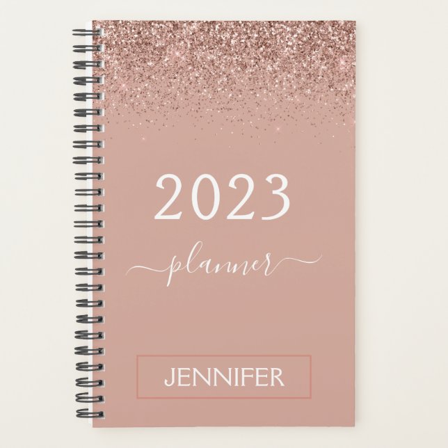 2023 Rose Gold Blush Pink Glitter Monogram Féminin (Devant)