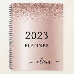 2023 Rose Gold Blush Pink Glitter Monogram Planer