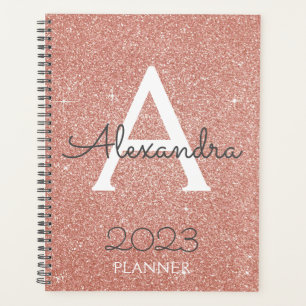 2023 Rose Gold Blush Pink Glitzer Monogram Planer
