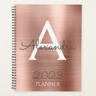 2023 Rose Gold Blush Pink Sparkle Monogram Planer