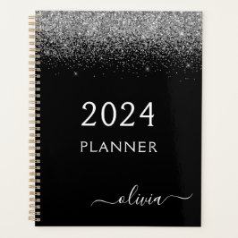 2023 Silver Black Glitter Sparkle Glam Monogram Planer