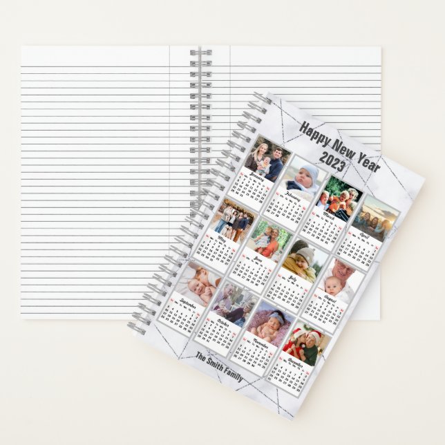 2023 Silver Gold Moderne Familie 12 Foto Kalender Notizbuch (Innen)