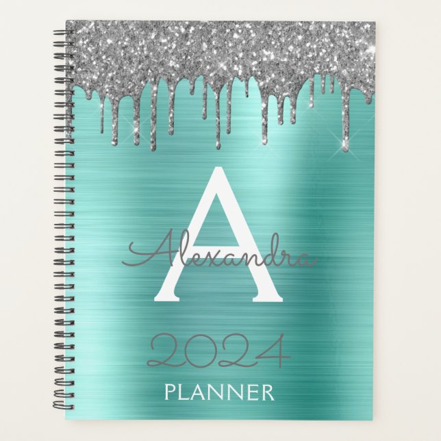 2023 Turquoise Bleu Aqua Pailleté Monogramme (Devant)