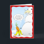2023 Weihnachtsbanana Karate Carrot Snowman Funny Feiertagskarte<br><div class="desc">Suchen Sie nach lustigen Weihnachtskarten-Ideen, die Sie an Familie und Freunde schicken können? Hier finden Sie ein einzigartiges, unglaublich witzig Design mit originalen Kunstwerken von Raphaela Wilson. Die lustige Abbildung zeigt eine geschälte Banane, die im Gesicht des frostigen Schneemanns gefangen und dort mit einem schelhaften Karotten hingestellt wurde. Im Inneren...</div>