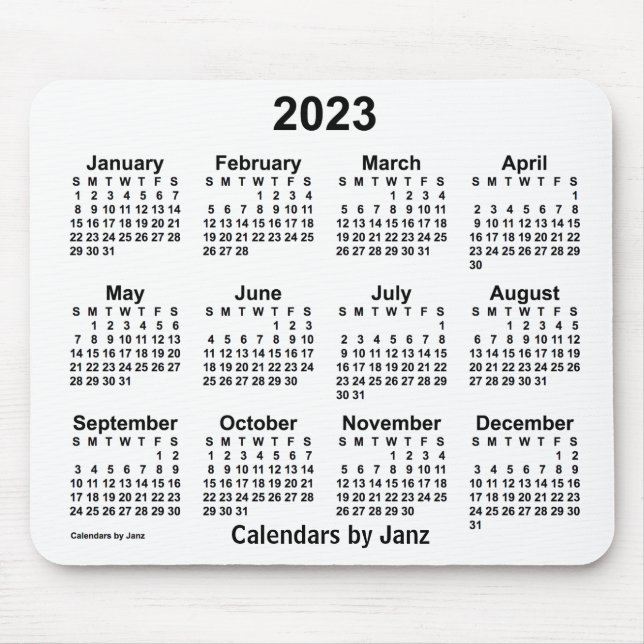 2023 Weißer Kalender von Janz Mouse Pad Mousepad (Vorne)