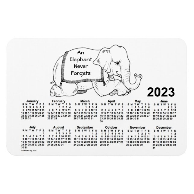 2023 White Elephant Calendar von Janz 4x6 Magnet (Horizontal)