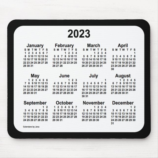 2023 White on Black Calendar by Janz Two Tone Mousepad (Vorne)