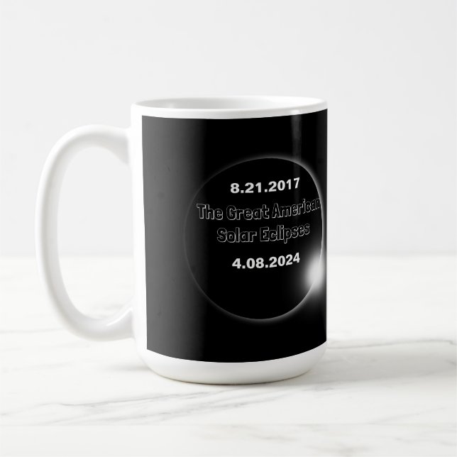 2024 & 2017 doppelt datierte Sonnenfinsternis Kaffeetasse (Links)