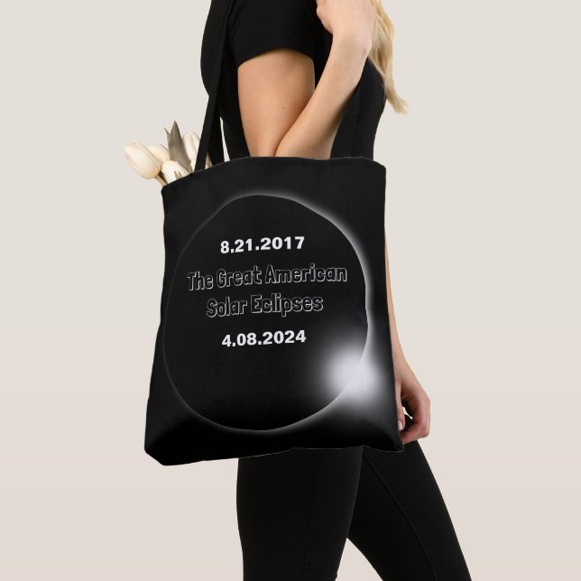 2024 & 2017 doppelt datierte Sonnenfinsternis Tasche (Von Nahem)