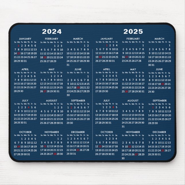 2024-2025 2-Jahres-Kalender Einfache Blue US-Ferie Mousepad (Vorne)