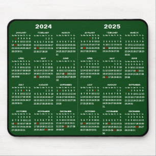 2024-2025 2-Jahres-Kalender Einfache Grüne Feierta Mousepad