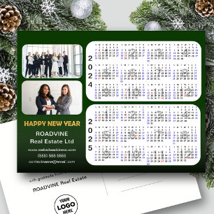 2024 2025 Calendar Modernes grünes Unternehmen 2 F Feiertagspostkarte