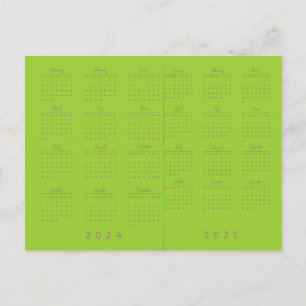 2024/2025 Gelb-Grüner Kalender mit großer Schrift Postkarte
