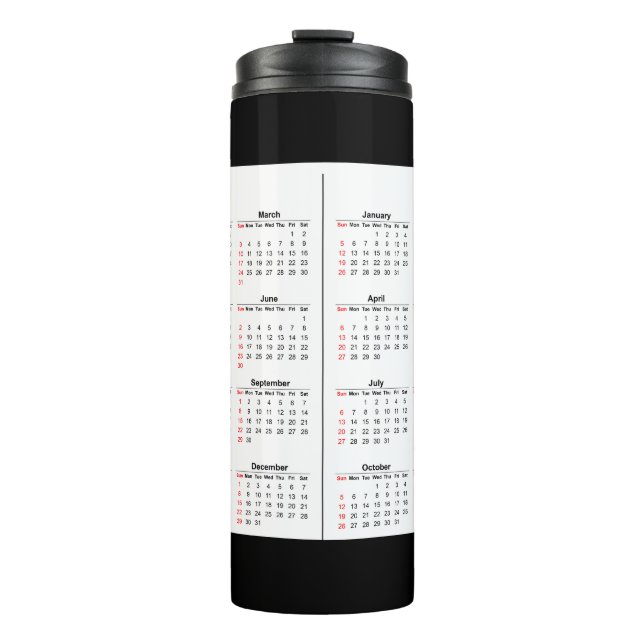 2024 2025 Kalender Schwarz-weiß 2 Jahre Thermosbecher (Vorderseite)