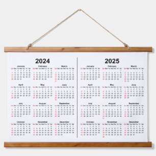 2024 2025 Kalender Schwarz-weiß 2 Jahre Wandteppich Mit Holzrahmen