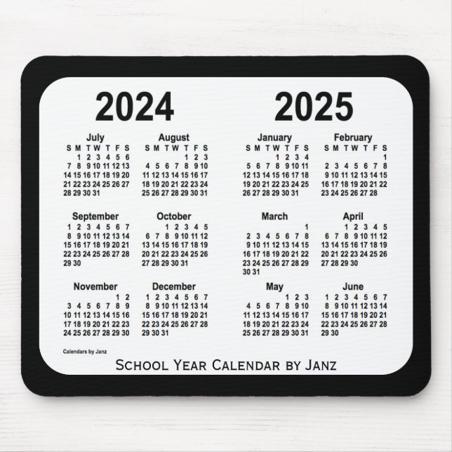 2024-2025 Schwarz-Weiß-Schulkalender von Janz Mousepad (Vorne)