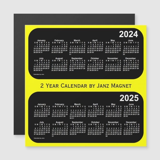 2024-2025 Yellow Neon 2 Year Calendar by Janz Magnetkarte (Vorne/Hinten)