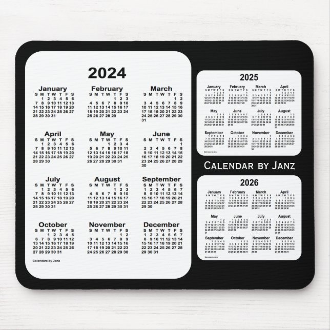 2024-2026 Schwarz-Weiß-Dreijahreskalender von Janz Mousepad (Vorne)