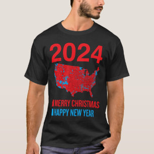 2024 Accurate Election Map Frohe Weihnachten Glück T-Shirt