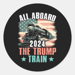 2024 alle an Bord der Trump-Bahn 2024 US-Flagge Runder Aufkleber
