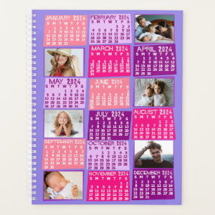 2024 Année Calendrier mensuel 12 Photo Collage ros