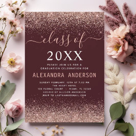 2024 Burgund Abschluss Pink Rose Gold Glitzer Einladung