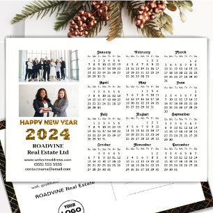 2024 Business 2 Foto Moderner Goldskriptkalender Feiertagspostkarte