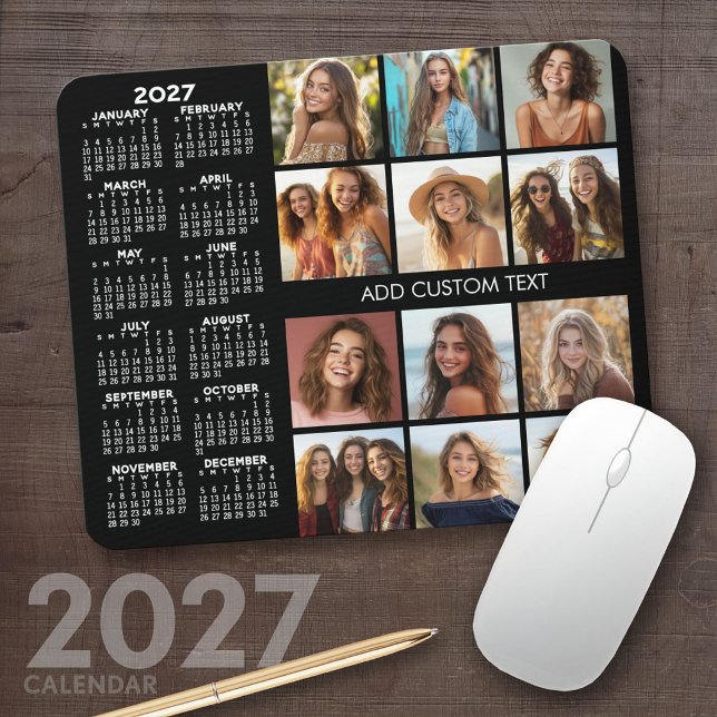 2024 Calendar - 12 photo collage - black Mousepad (2027 Calendar Mousepad)