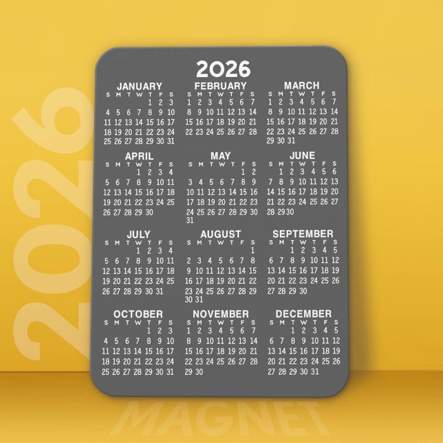 2024 Calendar - Basic Grey Mini Calendar Magnet (2026 Calendar Magnet)