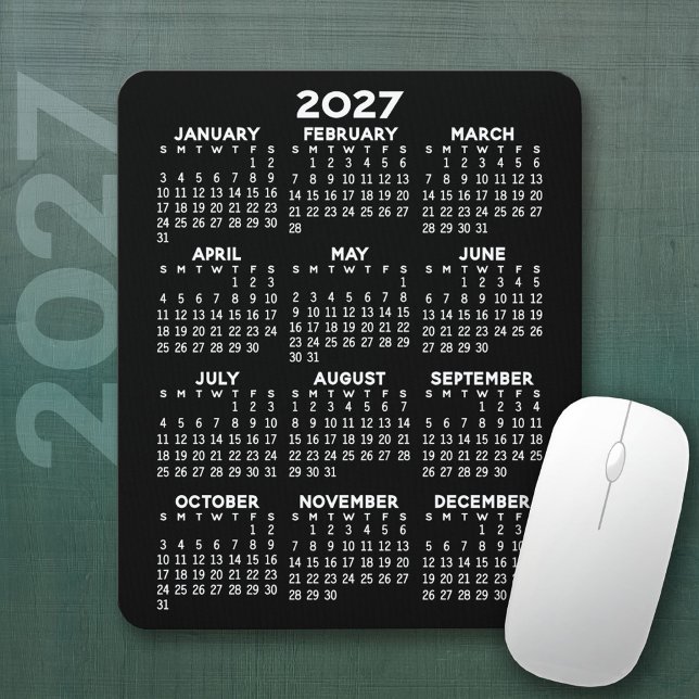 2024 Calendar - black background - Vertikale Mousepad (2027 Calendar Mousepad)