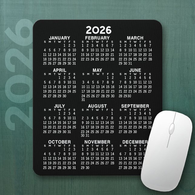 2024 Calendar - black background - Vertikale Mousepad (2026 Calendar Mousepad)