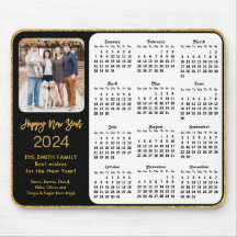 2024 Calendar Black Gold Glitzer Family Foto