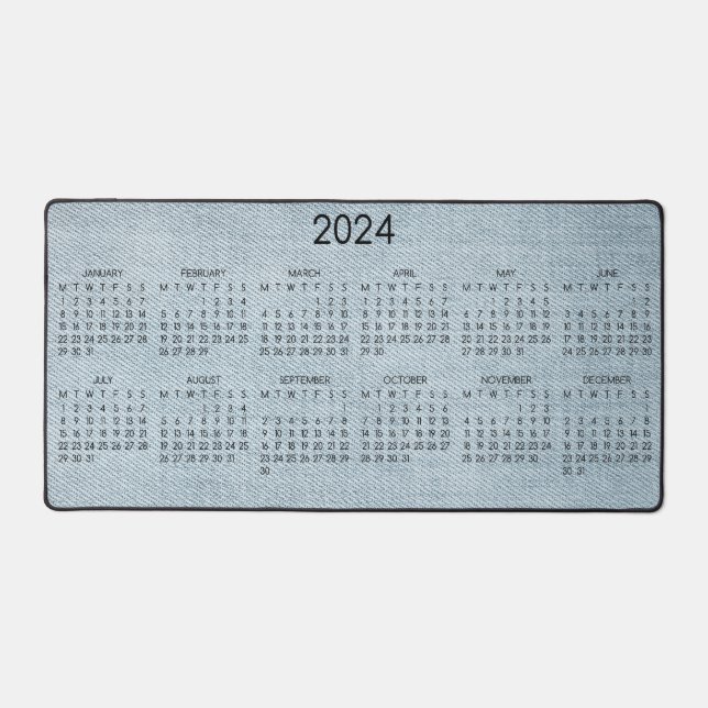 2024 Calendar Blue Denim Foto Schreibtischunterlage (Vorderseite)