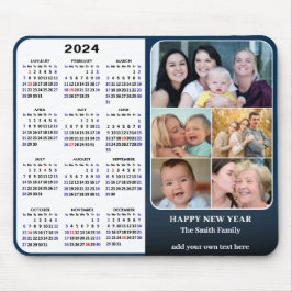 2024 Calendar Blue Family Foto Collage US Urlaub Mousepad
