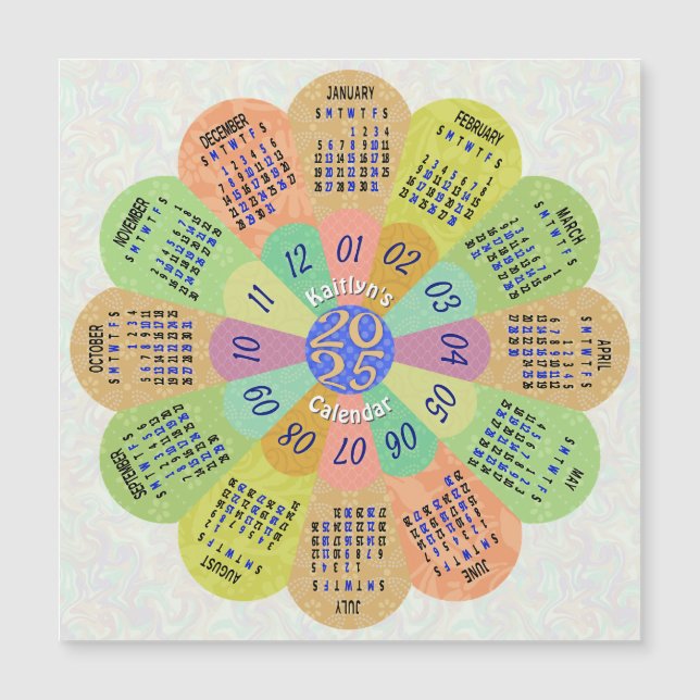 2024 Calendar Boho Retro Blume Individuelle Name M Magnetkarte (Vorderseite)
