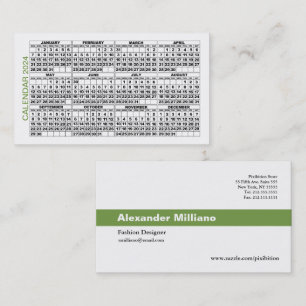 2024 Calendar Classic Business Card Grüner Streife Visitenkarte