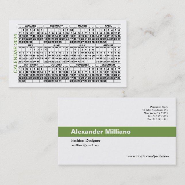 2024 Calendar Classic Business Card Grüner Streife Visitenkarte (Vorne/Hinten)