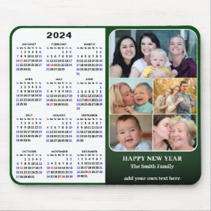 2024 Calendar Green 5 Family Foto USA Urlaub Mousepad