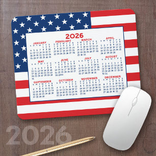 2024 Calendar with American Flag - Red White Blue Mousepad