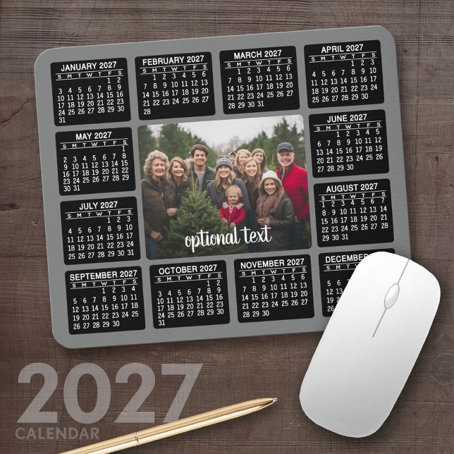 2024 Calendar with Foto in the Center Grey Mousepad (2027 Calendar Mousepad)