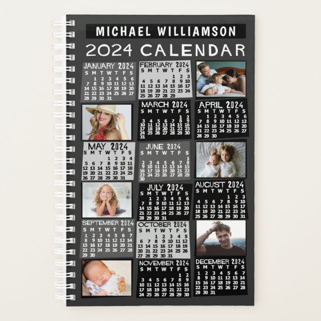 2024 Calendrier Black Mod 12 Photo Nom Du Collage  (Devant)
